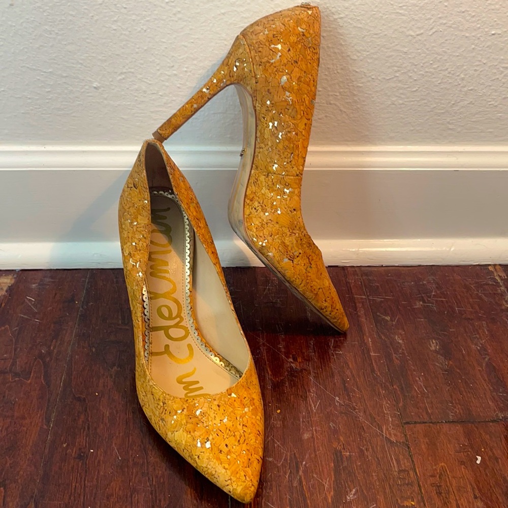 Sam Edelman Hazel pump cork gold heels 7.5